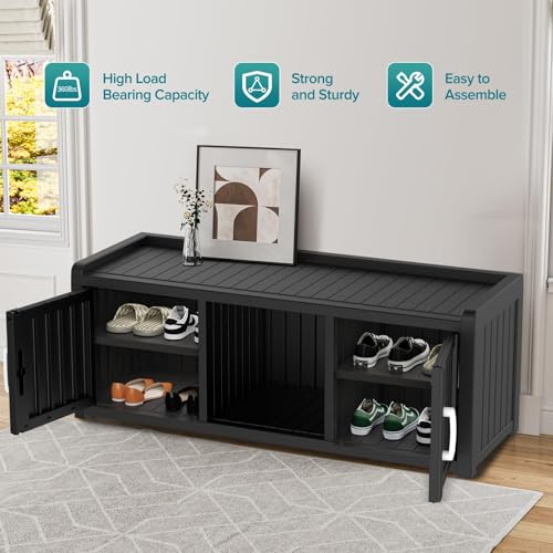 Waterproof UV-Resistant Storage Bench with Adjustable Shelves T145279