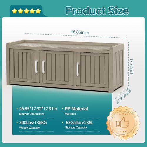 Waterproof UV-Resistant Storage Bench with Adjustable Shelves T145279