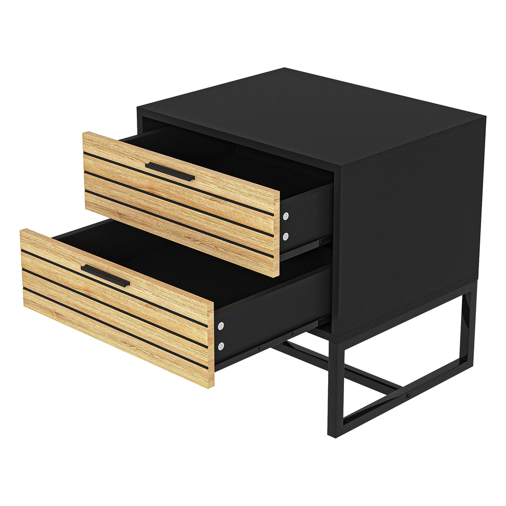 2 Tier Wooden Nightstand with Metal Leg K43294
