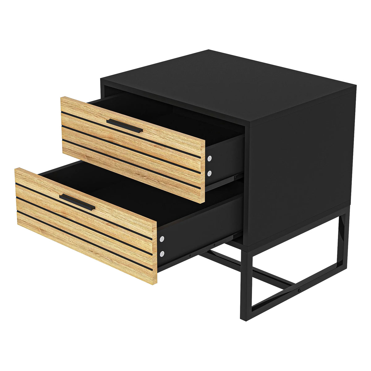 2 Tier Wooden Nightstand with Metal Leg K43294