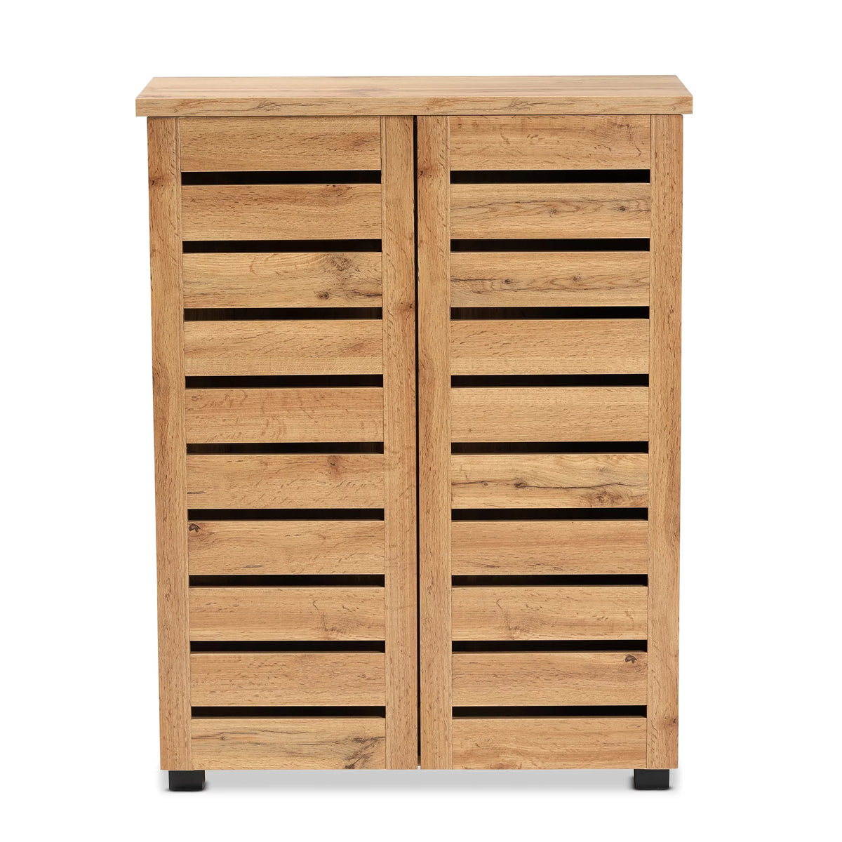 Oak Brown Finished Wood 2-Door Shoe Storage Cabinet N8205