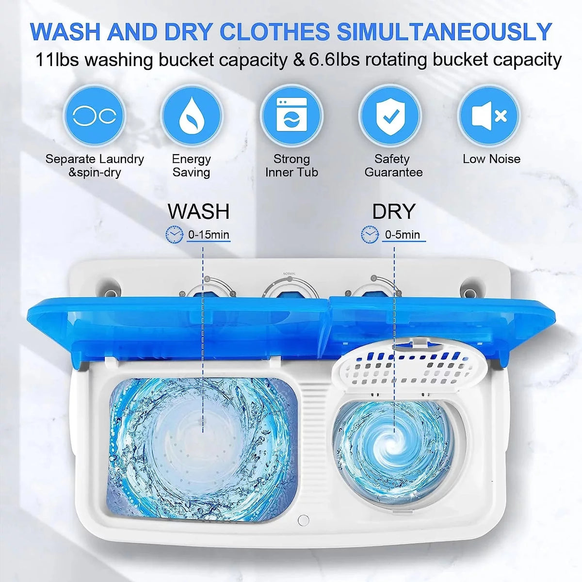 11lbs Washer & 6.6lbs Spin Dryer Combo Washing Machine Q2696