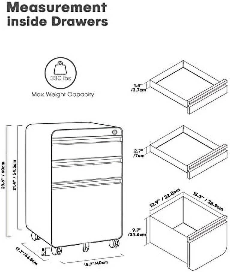 3 Drawer Metal File Cabinet with Lock Wheels K2535