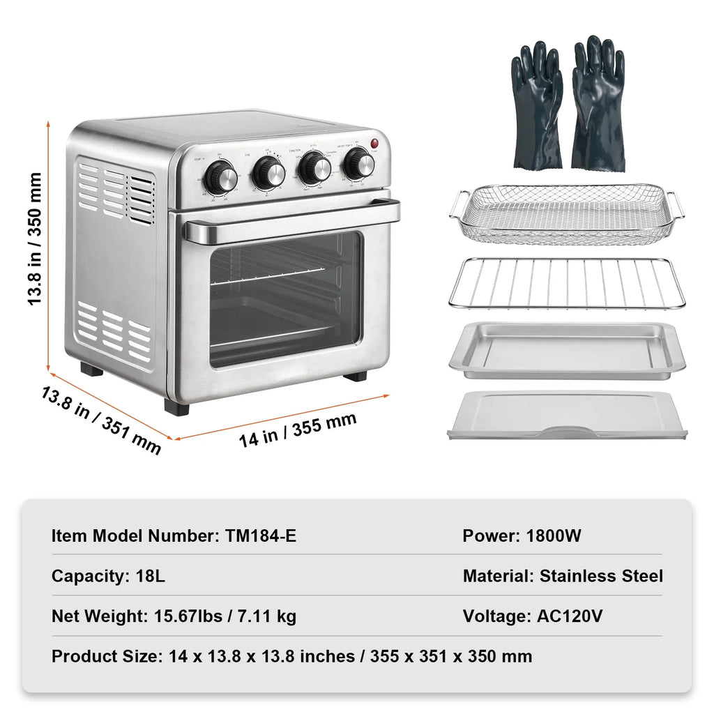 7-IN-1 Air Fryer Toaster Oven 18L Stainless Steel 1700W X9555