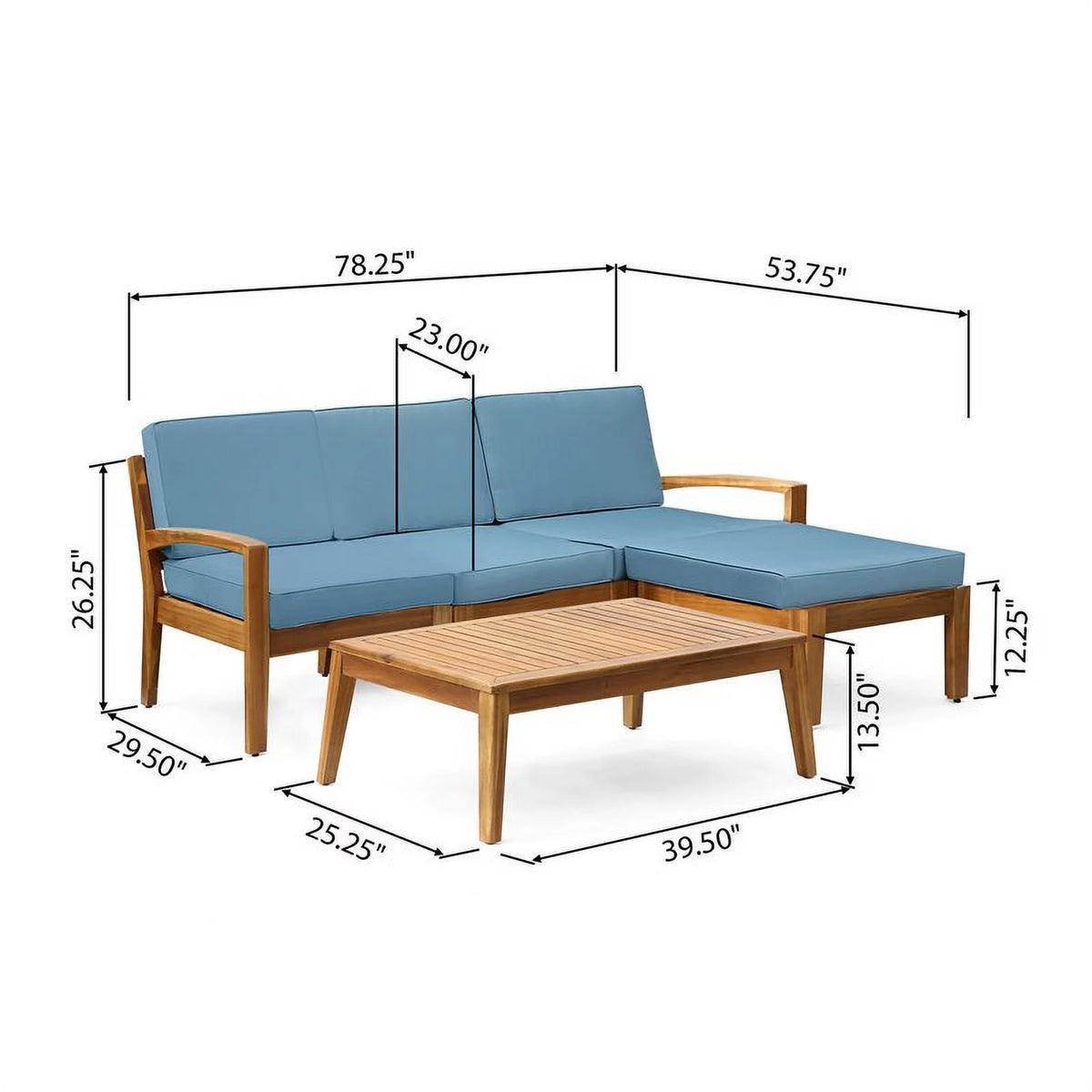 3 Seat Acacia Wood Outdoor Sofa Set Q759304