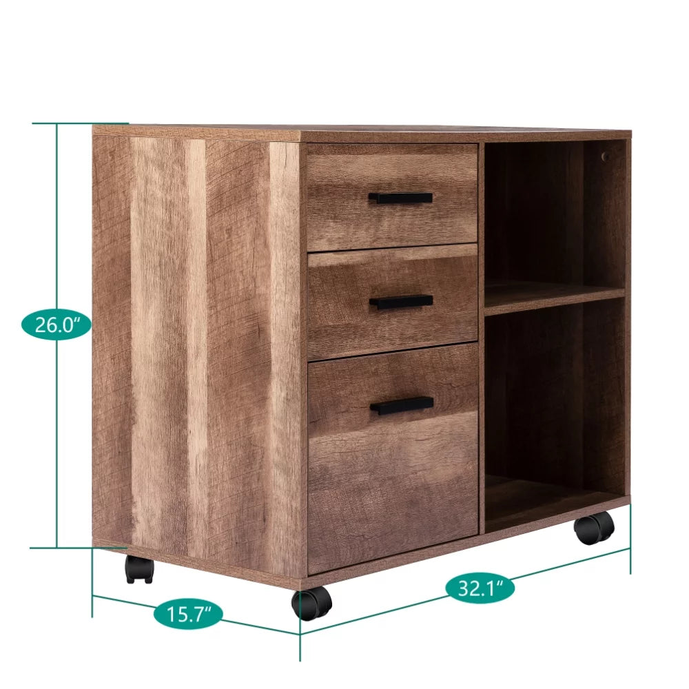 Rolling Office Cabinet with Drawers, Walnut P5771