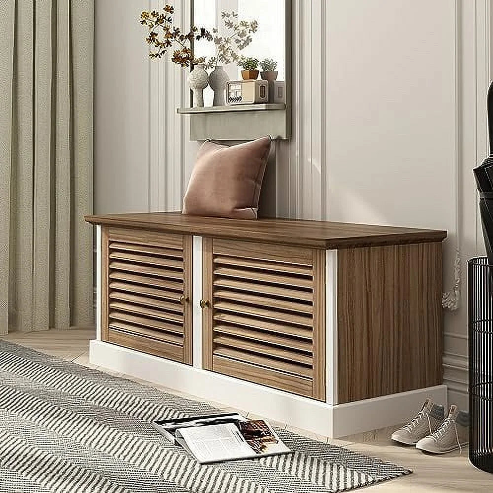 Brown and White Shoe Bench with Shelves W795318