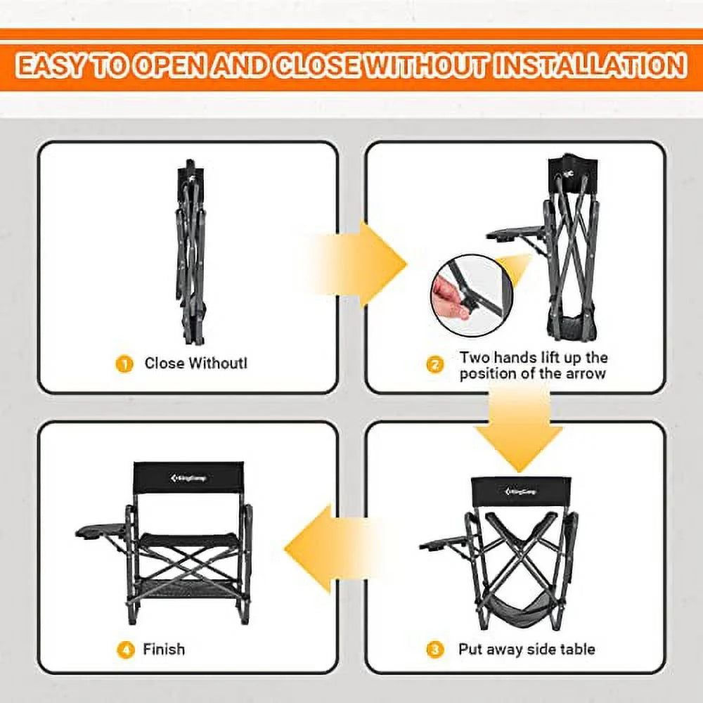 Folding Camping Chair with Side Table and Storage Pockets Black O2114