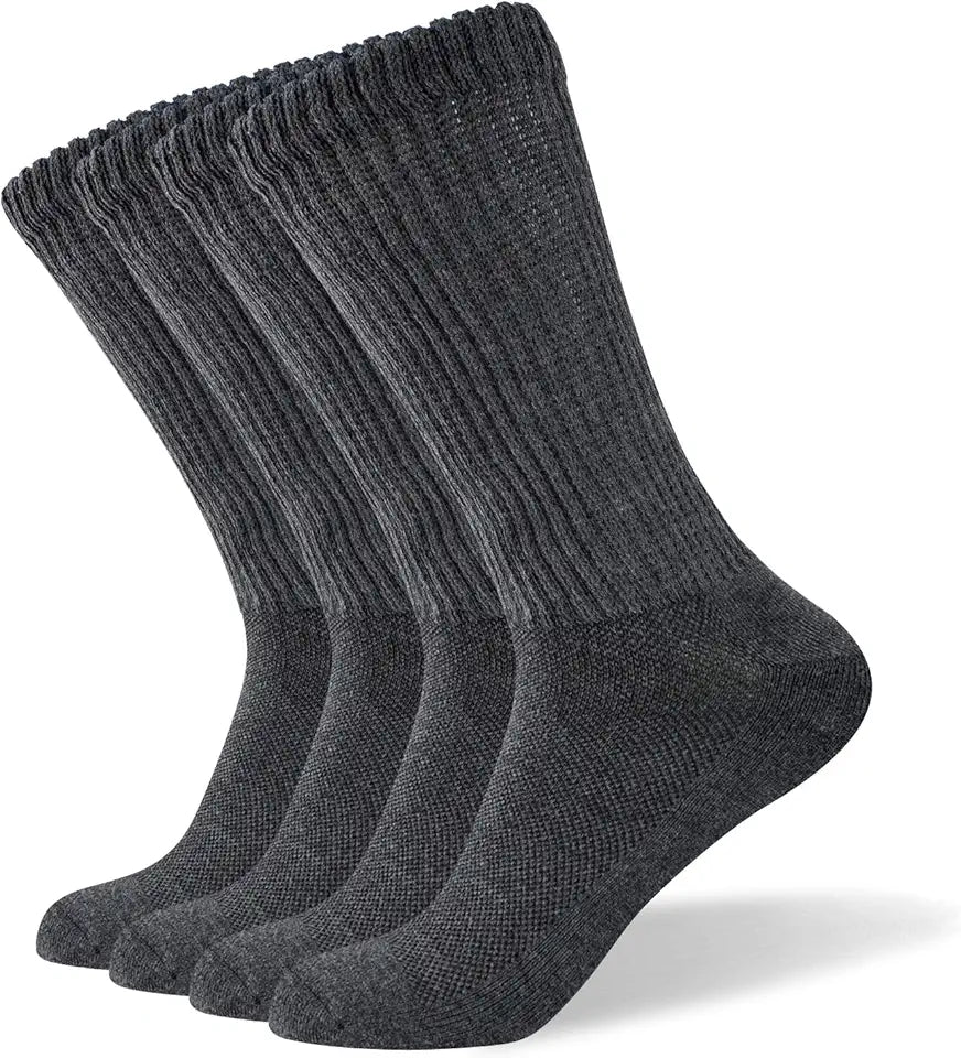 Loose Diabetic Crew Socks, Non-Binding Top, Seamless Toe, 4 Pairs V353