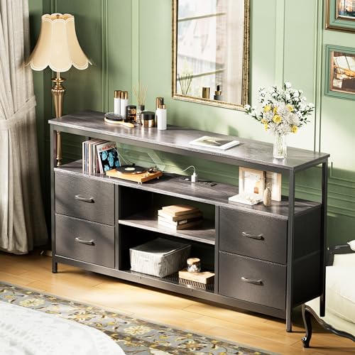 Black 4 Drawer TV Stand Dresser with Power Outlets and LED Lights F39969