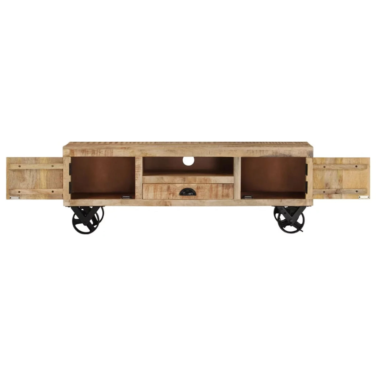 Rough Mango Wood Wheeled TV Stand with 2 Doors N650568