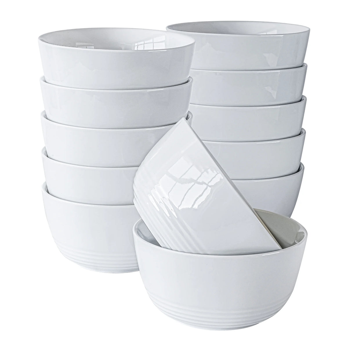 White Round Ribbed Porcelain Bowls Set of 12 K46349