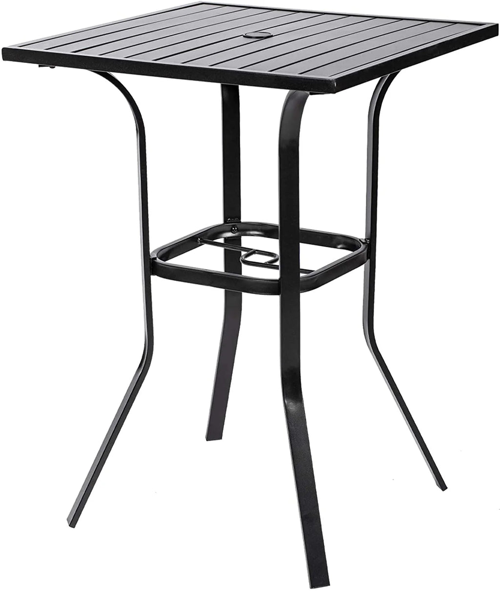 Black Metal Patio Bar Table with Umbrella Hole V450