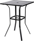 Black Metal Patio Bar Table with Umbrella Hole V450