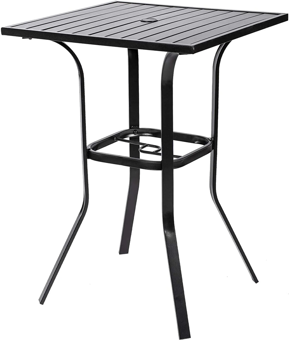 Black Metal Patio Bar Table with Umbrella Hole V450