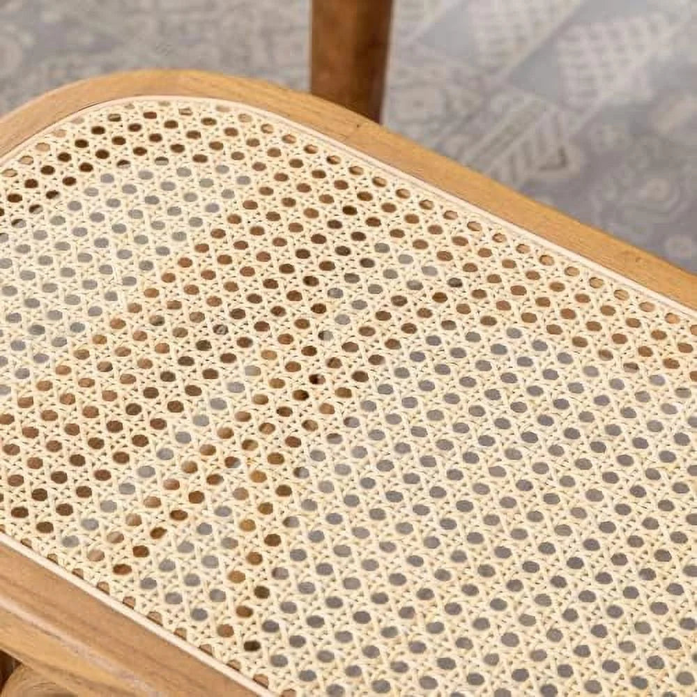 Wood Dining Bench with Rattan Seat I444293