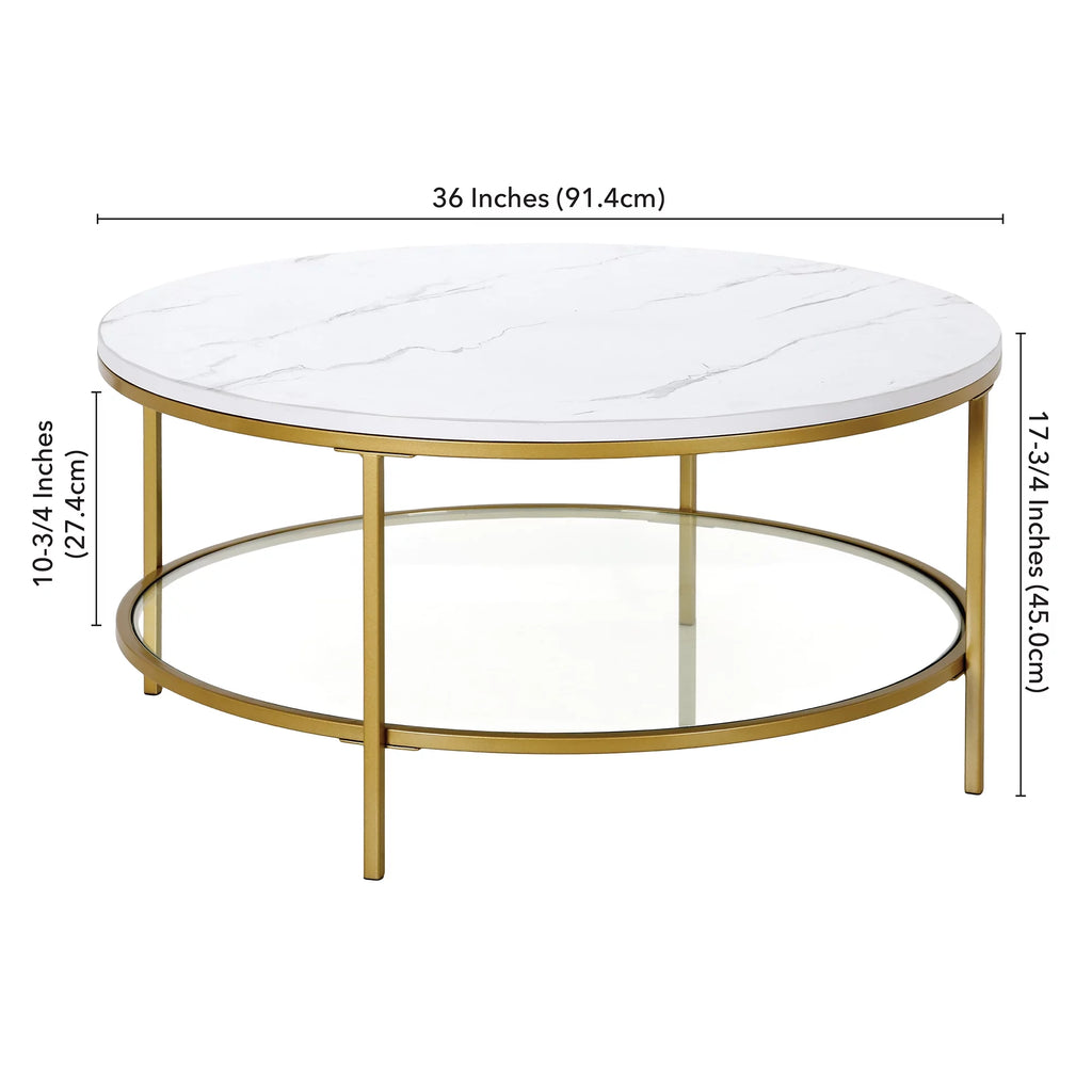 36" Wide Round Coffee Table with Faux Marble Top U651687