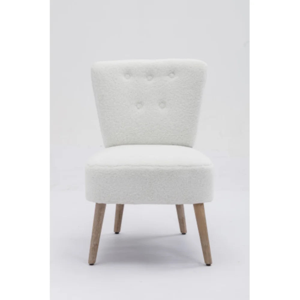 White Teddy Fabric Slipper Chair with Wooden Legs D21093