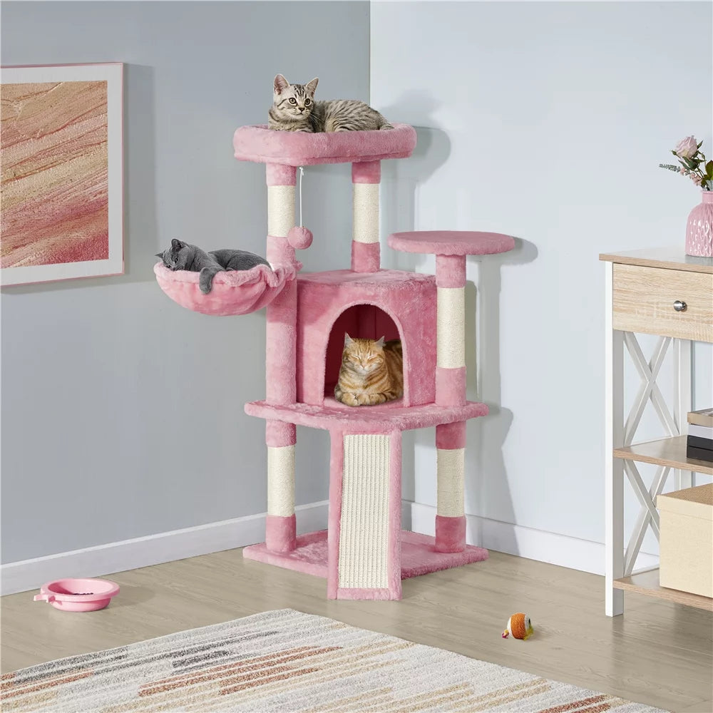 Pink Multilevel Cat Tree Tower with Condo and Perches A112