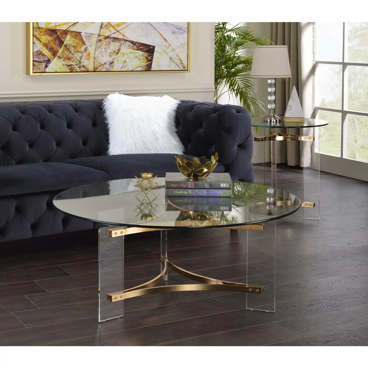 Round Tempered Glass Top End Table S171346