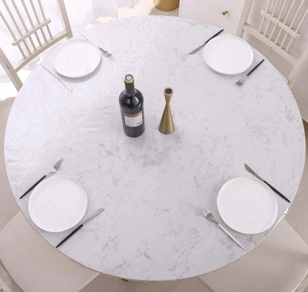 Clear Round Vinyl Fitted Waterproof Tablecloth W64361