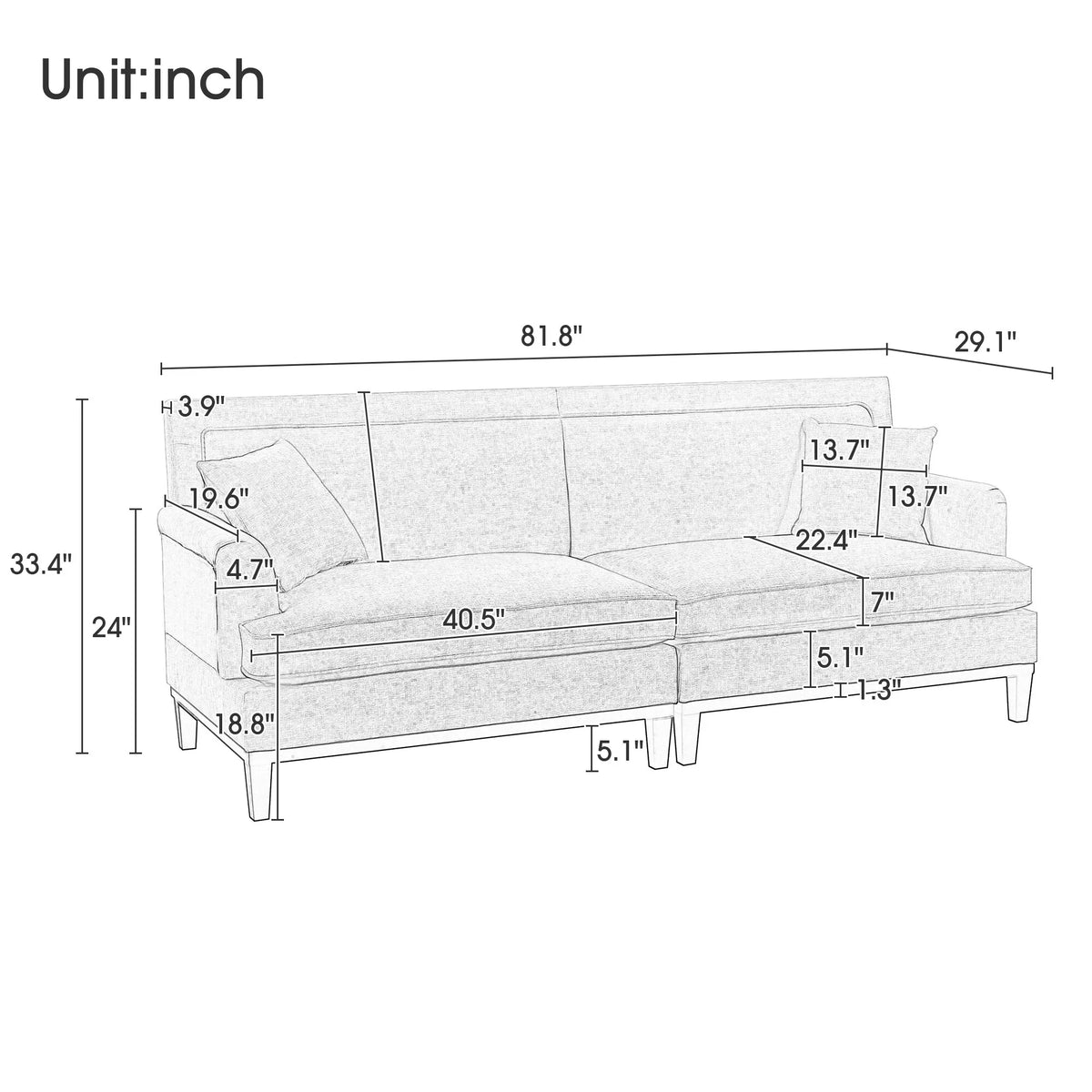 Grey Sleeper Loveseat with 2 Throw Pillows Y451