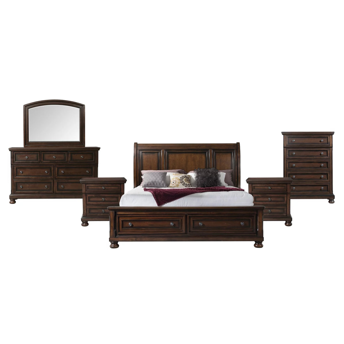 King Storage 6pc Bedroom Set Walnut O15749