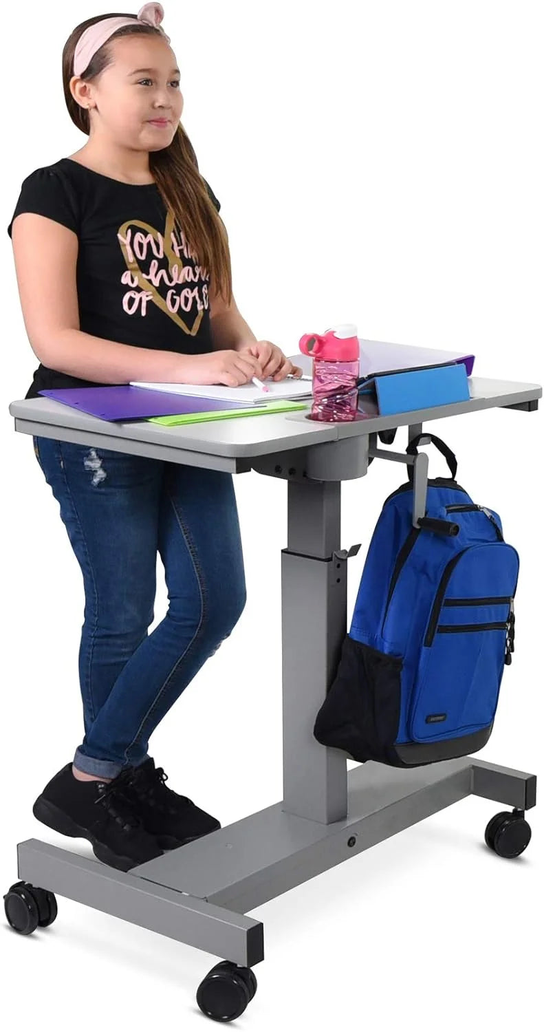 Height Adjustable Sit Stand Desk with Crank Handle and Pencil, Water Bottle Holder T480009