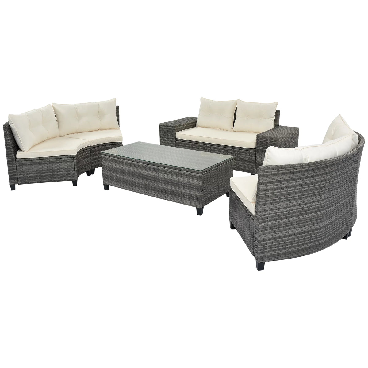 8 Pieces Beige Wicker Sofa Set with Glass Coffee Table Y387