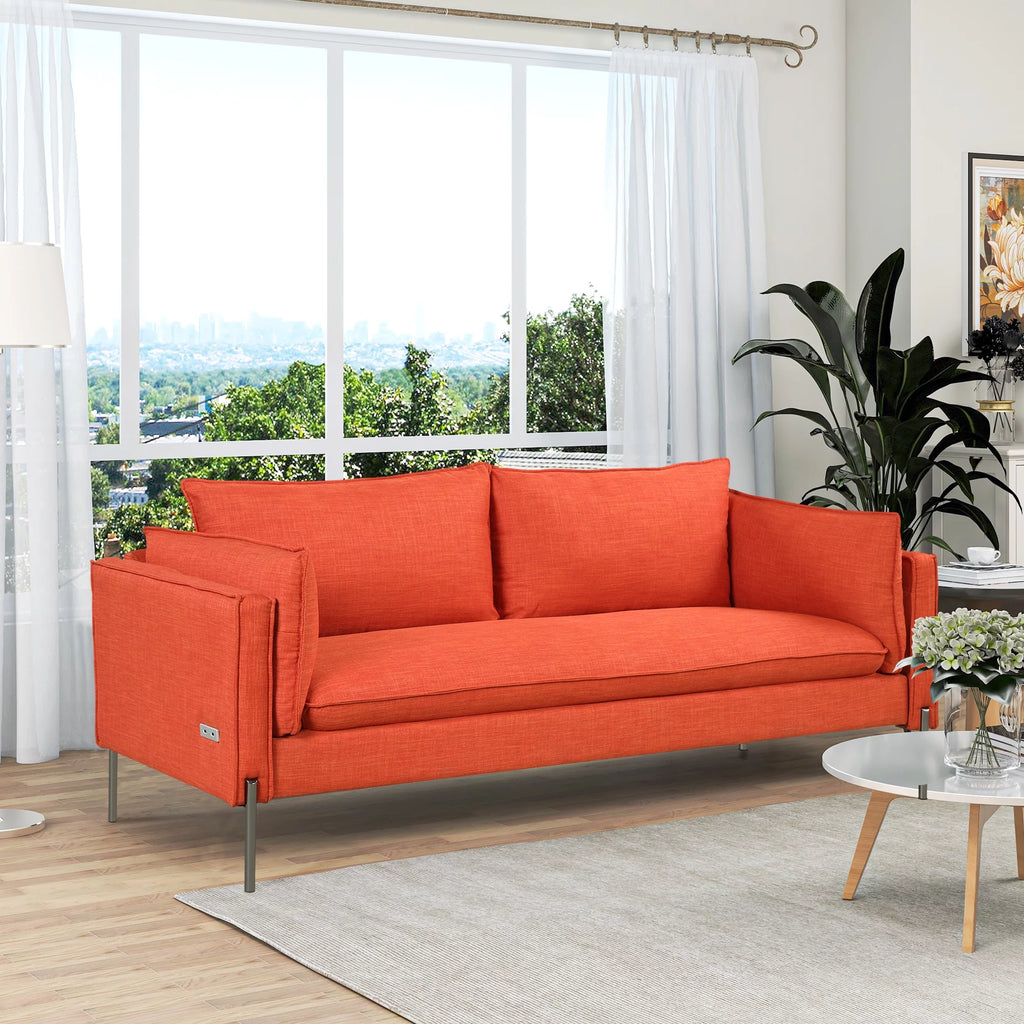 3 Seat Linen Fabric Upholstered Sofa I603