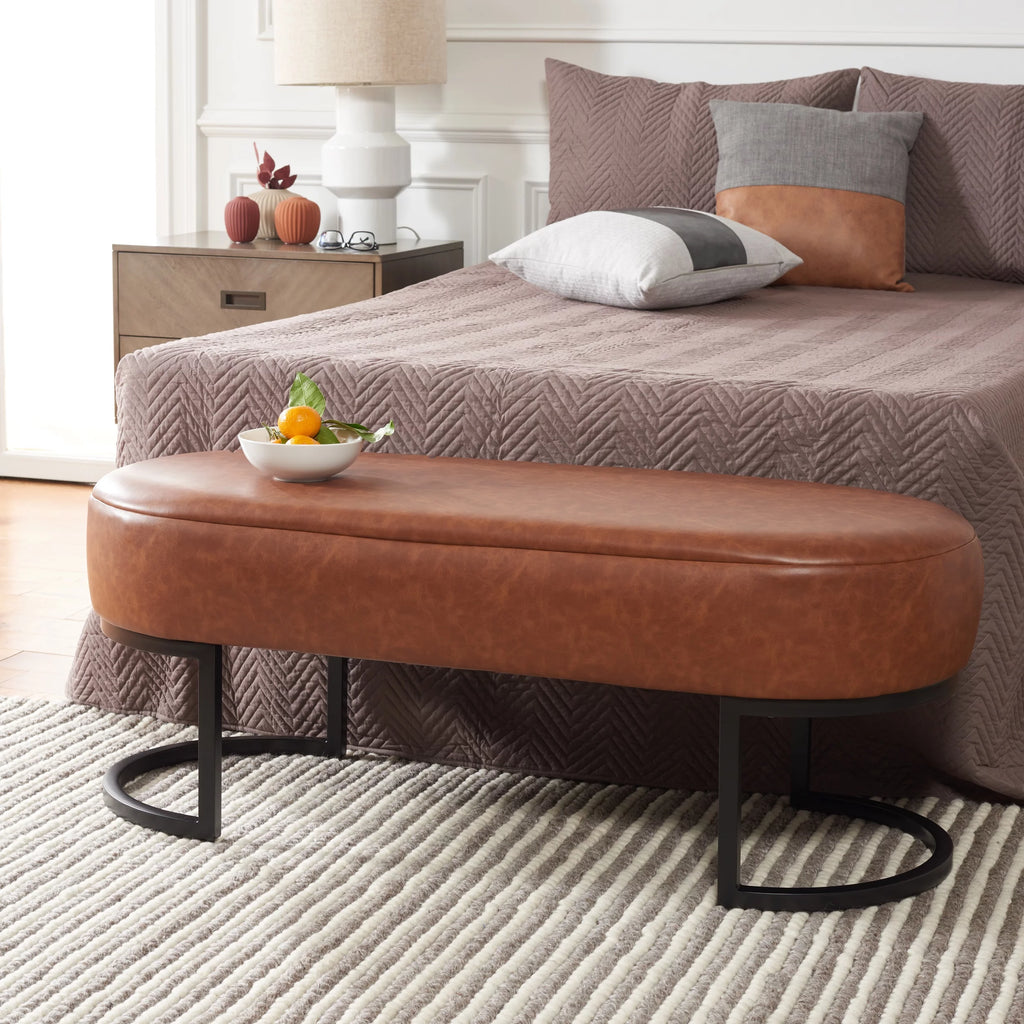 Cognac Leather Oval Bench S780213