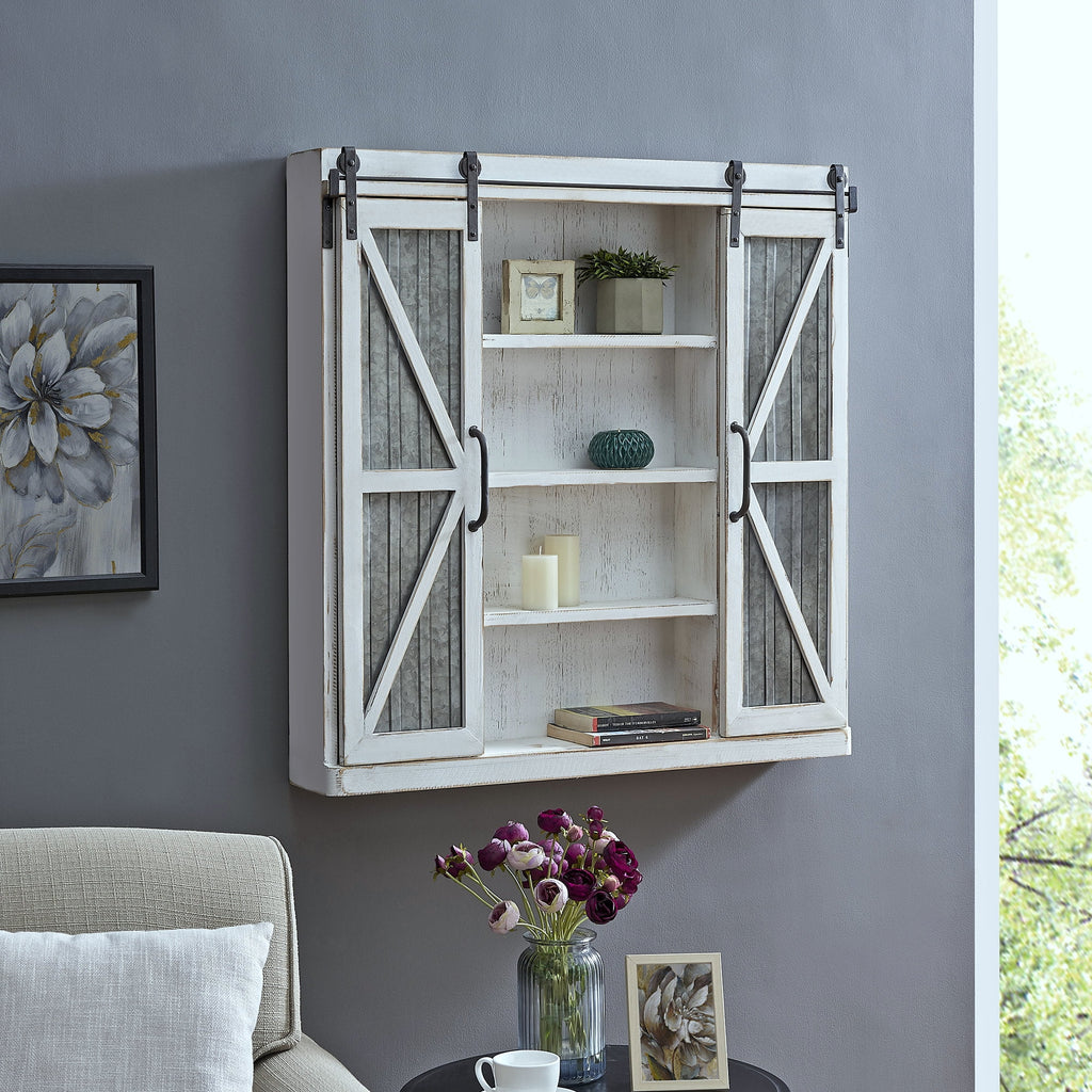 White and Silver Wood Cabinet W163223