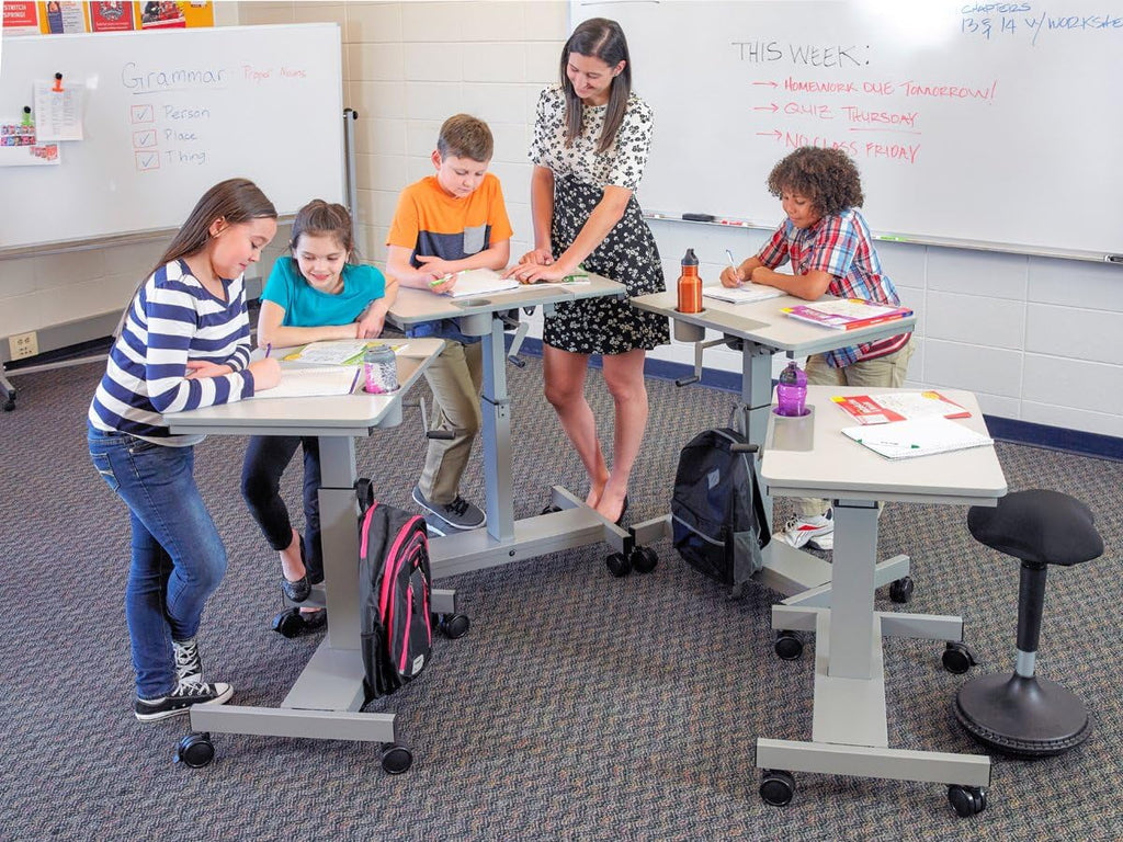 Height Adjustable Sit Stand Desk with Crank Handle and Pencil, Water Bottle Holder T480009