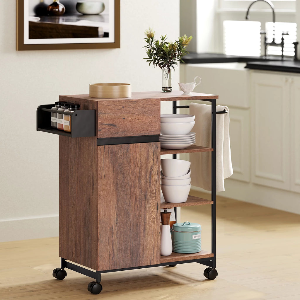 Kitchen Island on Wheels with Open Shelf D982