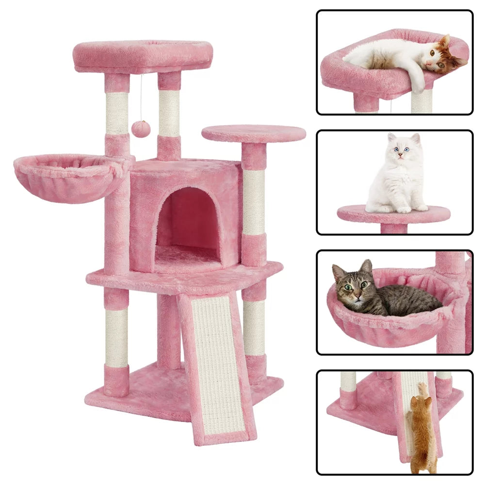 Pink Multilevel Cat Tree Tower with Condo and Perches A112