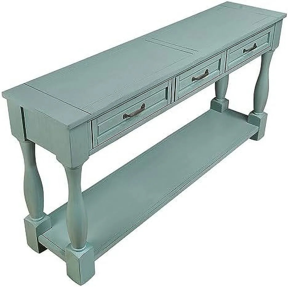 White 63 inch Wood Console Table with 3 Drawers V7063