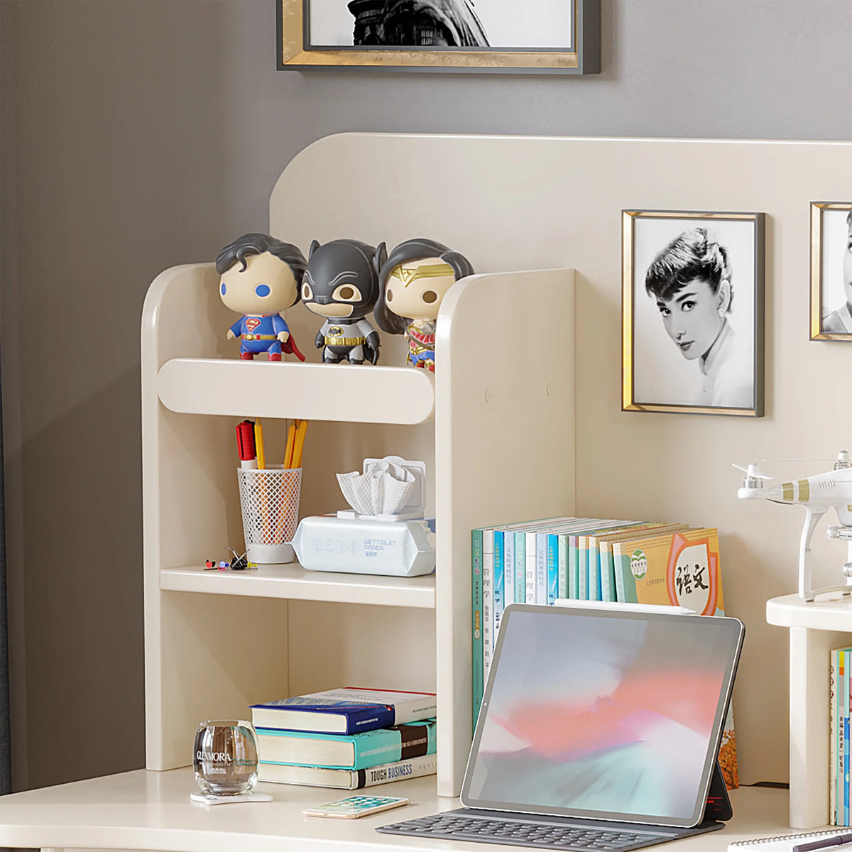 Kids Wooden Study Desk with Bookshelf and Two Drawers B837