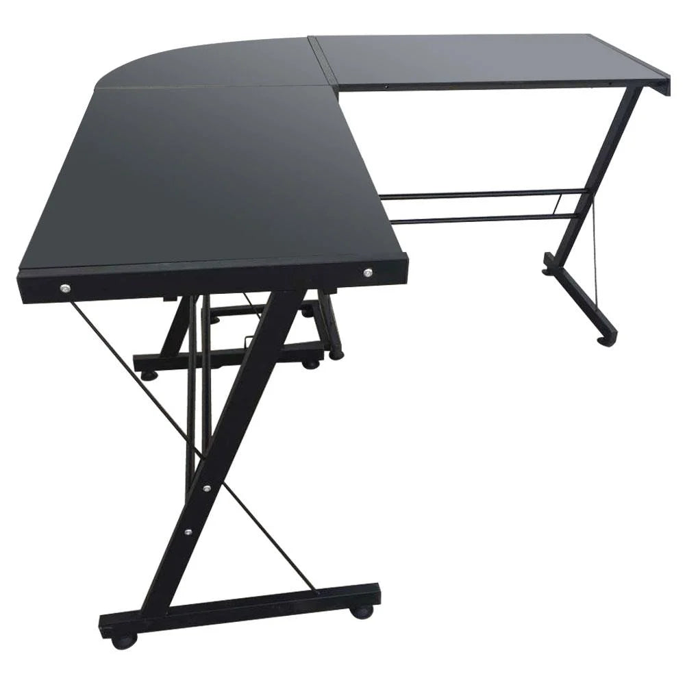 L-Shape Computer Desk with Black Glass E2399