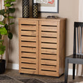 Oak Brown Finished Wood 2-Door Shoe Storage Cabinet N8205