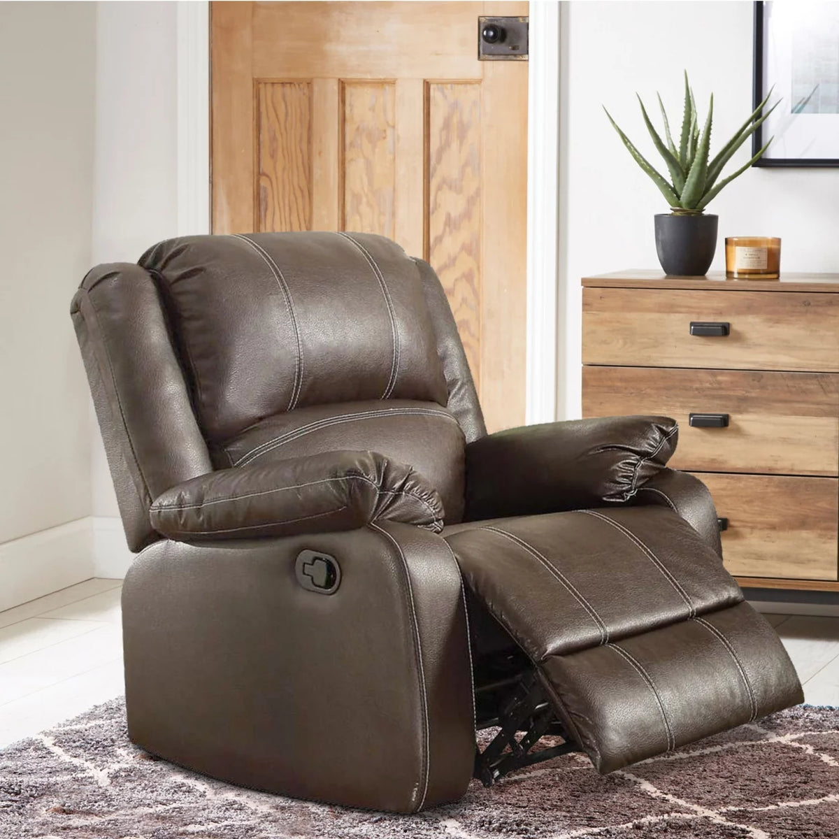 Brown Leather Upholstered Metal Reclining Chair L947155