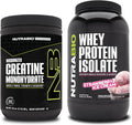 Unflavored Creatine Monohydrate and Strawberry Whey Protein Isolate Supplement Bundle X50753