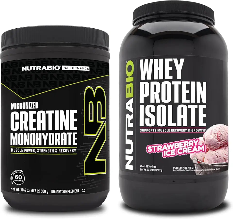 Unflavored Creatine Monohydrate and Strawberry Whey Protein Isolate Supplement Bundle X50753