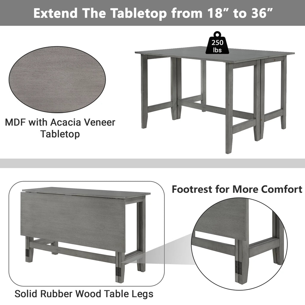Gray Extendable Wood Dining Table with Drop Leaf J180620