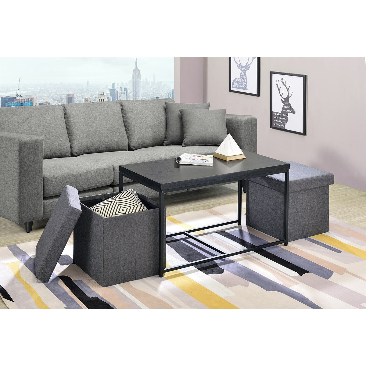 Oak Wood Grain 3 Piece Coffee Table Set E2166
