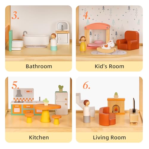 Large Wooden 3-Story Dollhouse with 42 Pcs Furniture T782