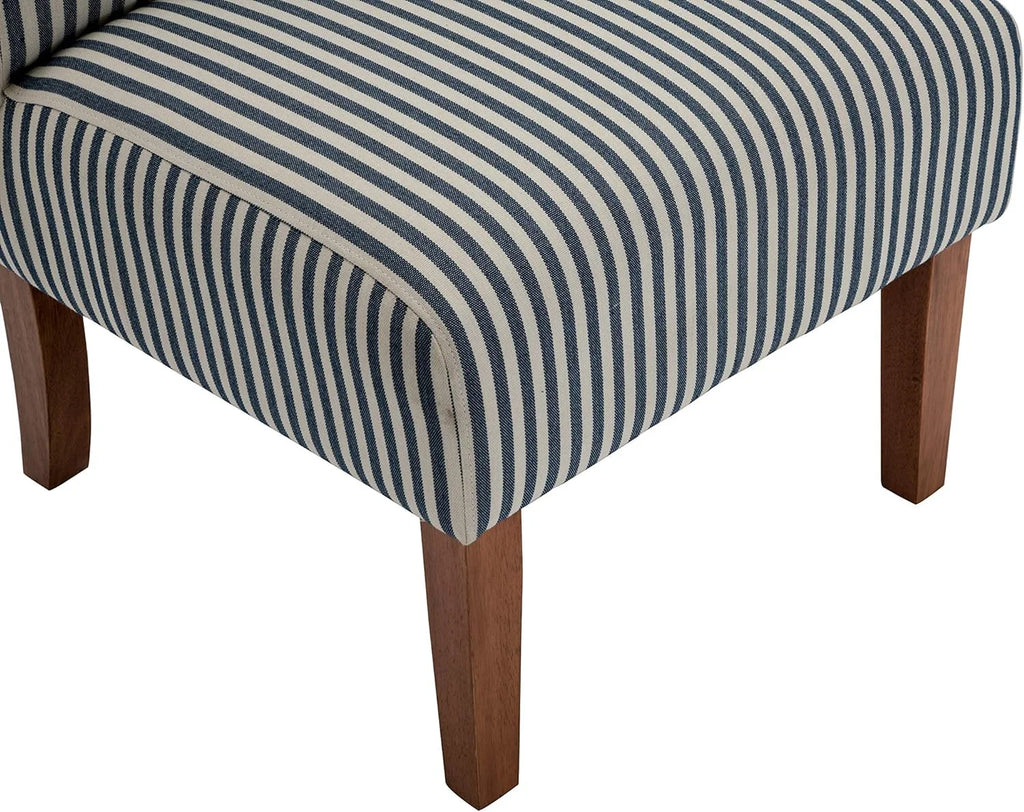 Armless Accent Chair with Wood Legs, Navy and White Stripe Fabric Q1231