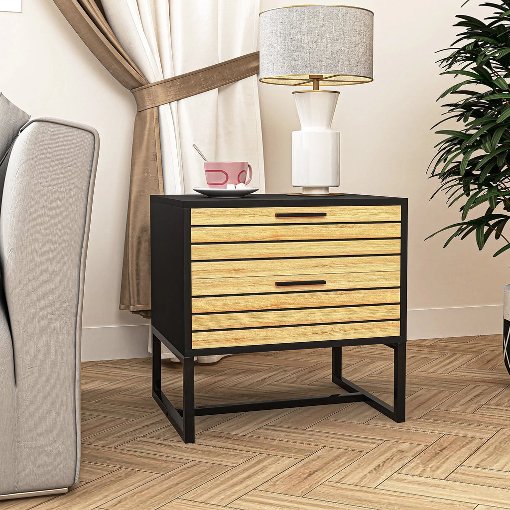 2 Tier Wooden Nightstand with Metal Leg K43294