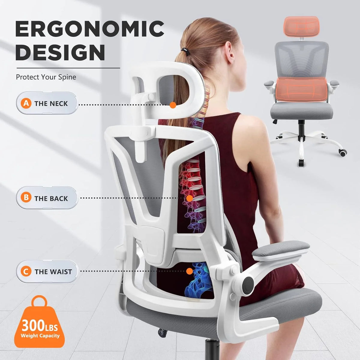 Dark Grey Ergonomic Mesh Office Chair with Lumbar Support Pillow U80710