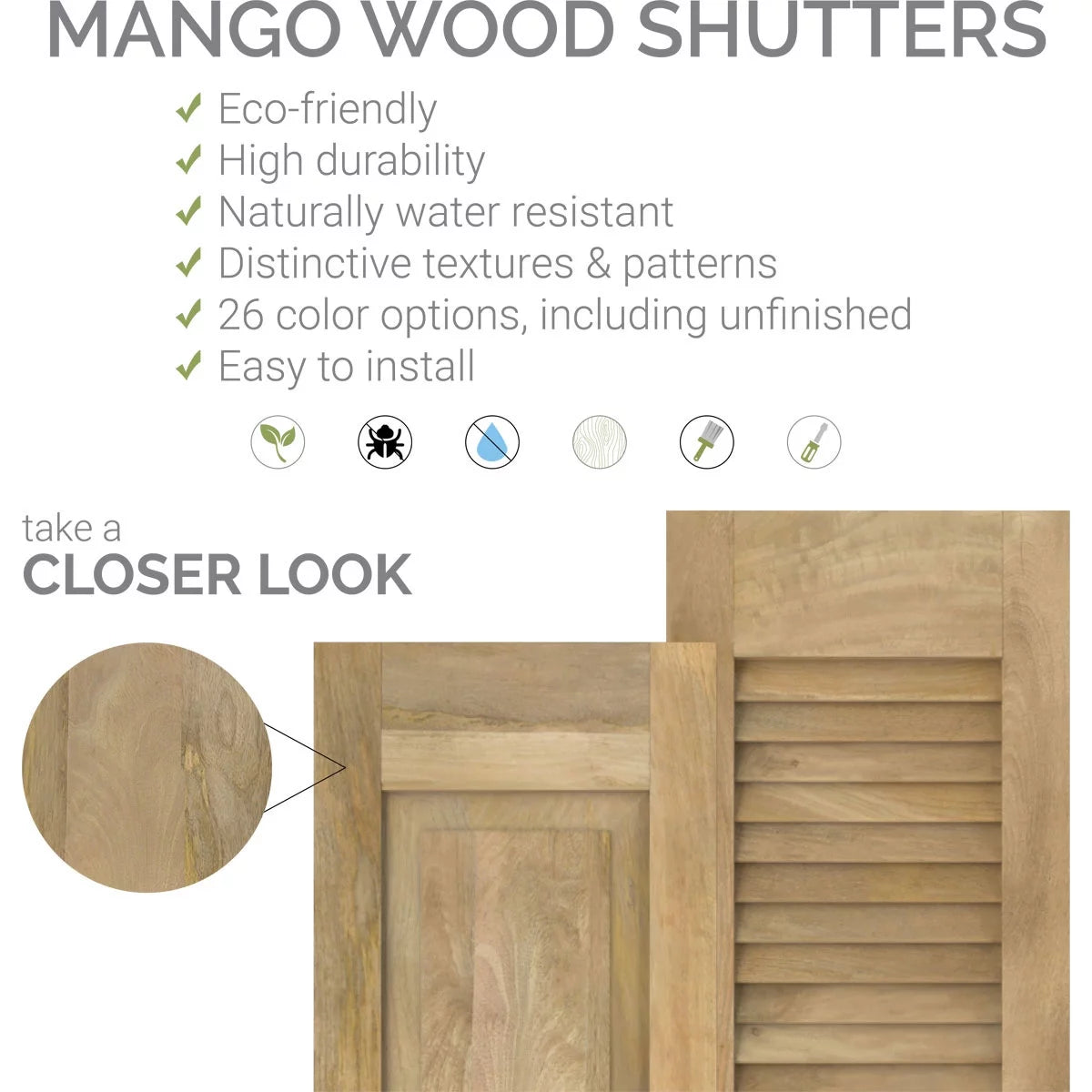 Real Wood Joined Board-n-Batten Shutters with Elliptical Top, Fire Red A483
