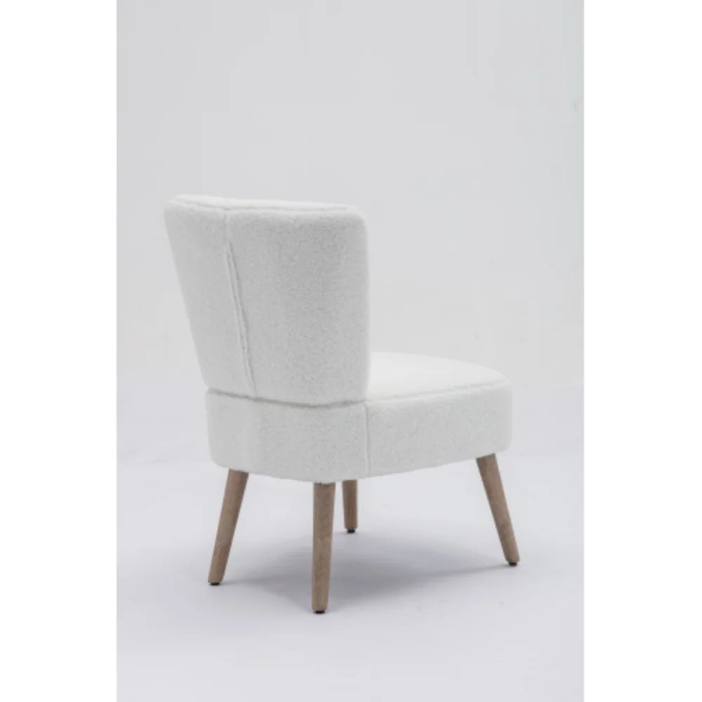 White Teddy Fabric Slipper Chair with Wooden Legs D21093